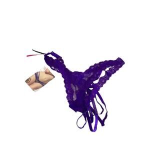 Purple Lace Thong Sexy Open Crotch Panty Satin Bows XL